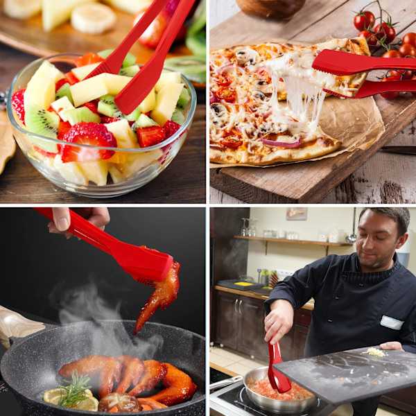 Silikone køkkentænger 11 tommer Premium rustfrit stål salatænger Multifunktionel grillklemme Spatel til grillmadlavning