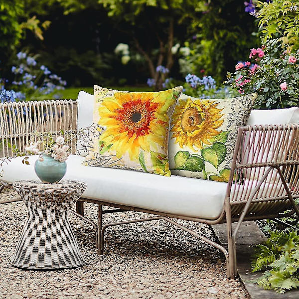 Set med 4 Vattenavvisande Kuddfodral Dekorativa För Soffa Trädgård 45 X 45 Cm (Solrosor)