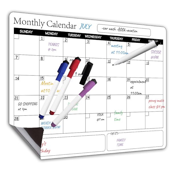 Genopskrivelig magnetisk whiteboard køleskabskalender opslagstavle månedlig planlægger