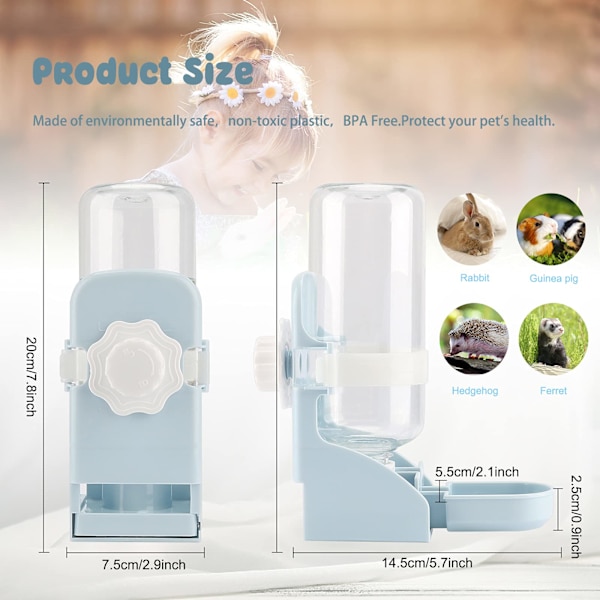 Kanin Vattenflaska Droppfri - 500ml Hängande Vattenfontän Automatisk Dispenser Husdjursbur Vattenmatare för Kanin Chinchilla Marsvin