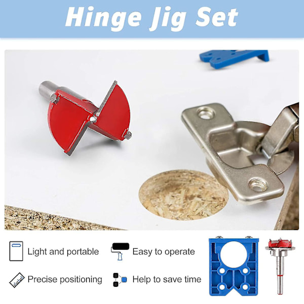 Hengsel Jig Bit-sett, 35mm skjult skap hengsel hullkutter med boreguide posisjoneringshull puncher locator for skaphengsler og montering Pl -t