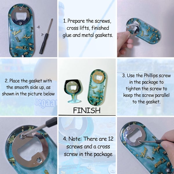Flaskeåbner Resin Form, Øl Åbner Silikoneforme med Rustfrit Stål Resin Tilbehør til DIY Nøglering Øl Nøgle