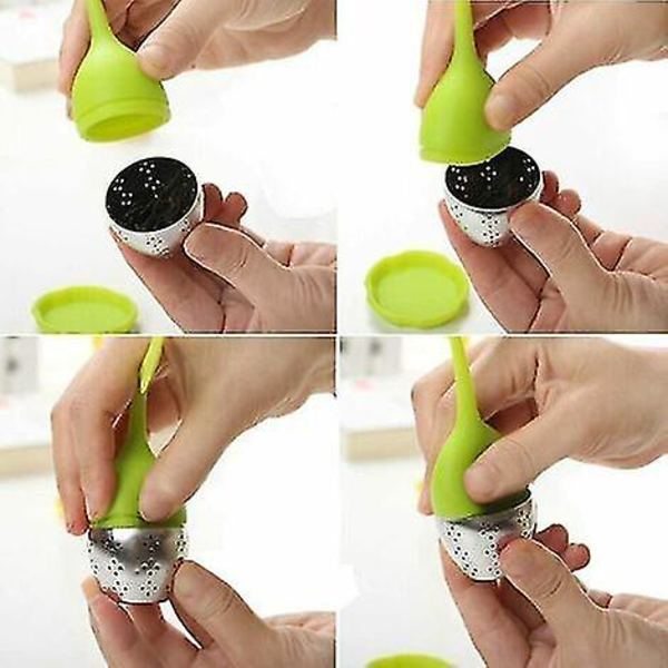Rustfrit Te-Infuser Med Silikon Si Strainerlåg Grønt Blad - 4 Dele