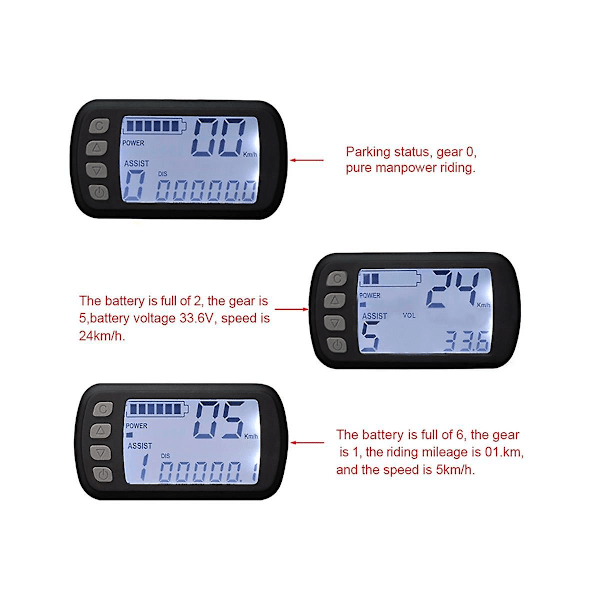 Mini LCD-näyttö sähköpyörälle 24V 36V 48V skootterille moottoripyörälle nopeusmittari vedenkestävä Ebike-näyttö