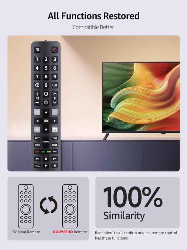 Erstatningsfjernbetjening til TCL Thomson RC802N, ingen programmering påkrævet, med 8 m rækkevidde til 4K UHD LCD LED Smart TV'er, sort
