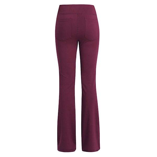 Dam Enfärgad Elastisk Hög Midja Yoga Byxor, Andningsbara Bekväma Byxor i Full Längd med Vida Ben, Sommar Casual Utsvängda Byxor Vinröd Wine Red 2XL