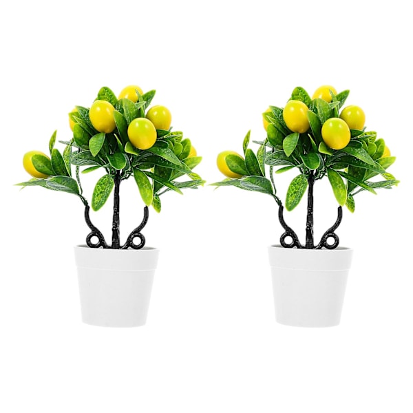 2 stk. Kunstig citrontræ dekorationer planter falsk bonsai potteplante citrus træ dekorativ potteplante falsk citron frugt