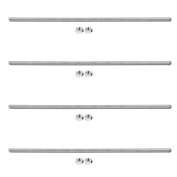 4 stk. 320mm x M8 rustfrit stål gevindstang sølvfarvet