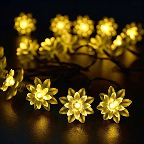 Solcellsblomster ljusslinga utomhus vattentät uppgraderad blomma älva ljus för trädgård staket uteplats gård julgran (varmvit)