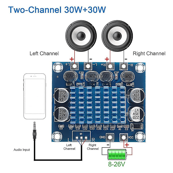 5 st Tpa3110 Xh-a232 30w+30w 2.0 Kanals Digital Stereo Audio Förstärkare Kort Dc 8-26v 3a