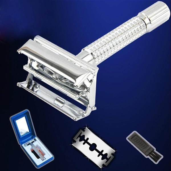 Traditionell Dubbelrakblad Herr Rakhyvel + Blad + Ask Stainless Steel