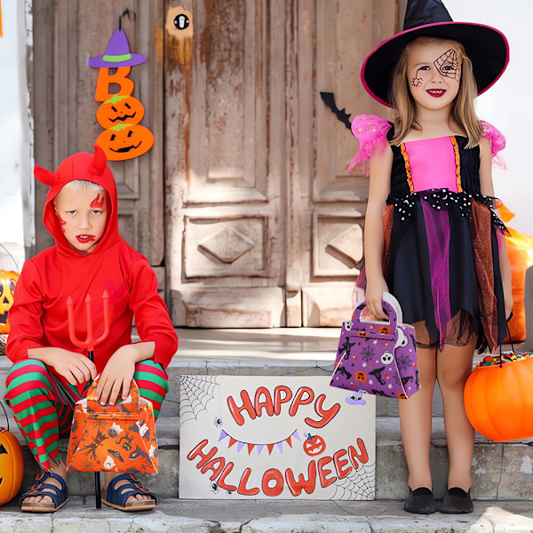 3 stk Halloween Slikposer Tote Bags Taske med Græskar Ansigt til Børn Halloween Party Favors Halloween Horror