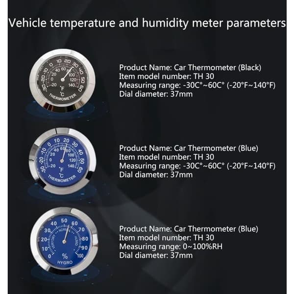 Bil Termometer/Hygrometer Klokke Mini Liten Klassisk Dashbord Termometer Bil Kul Dekor Metall Legering