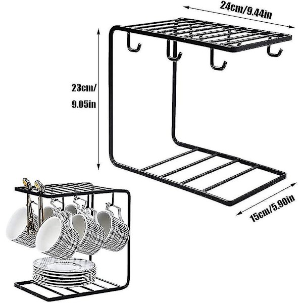 1 stk. kaffekoppholder med 6 kroker, metallkopphylle, tekoppdisplaystativ, for 6 kopper underfat skje sett koppholder te displaystativ