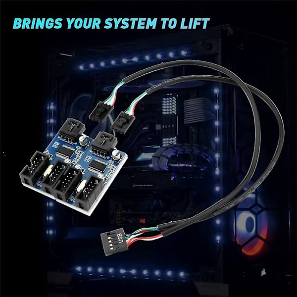 Hovedkort Usb 2.0 9pin Header 1 Til 4 Utvidelseshub Splitter Adapter Konverter 30cm 9-pin Intern