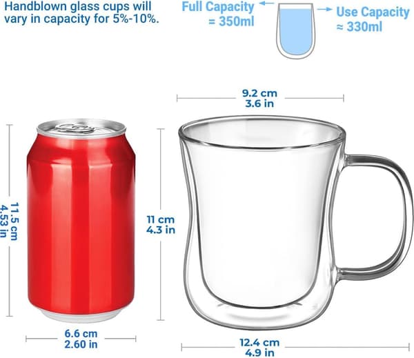 2x350ml Dobbeltvæggede Kaffe Glas Krus Cappuccino Latte Macchiato Glas Kopper med Håndtag Resistente Glas Kopper til Kaffe Te