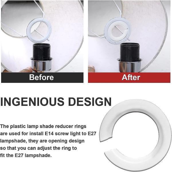 Lampshade Adapter Ring E27 Til E14 - Adapterring for Redusere av Lampeskjerm - E27 Skrue - Konverteringsring for Lampeskjerm - 6stk