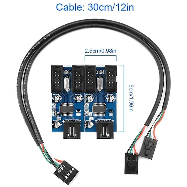 Hovedkort Usb 2.0 9pin Header 1 Til 4 Utvidelseshub Splitter Adapter Konverter 30cm 9-pin Intern