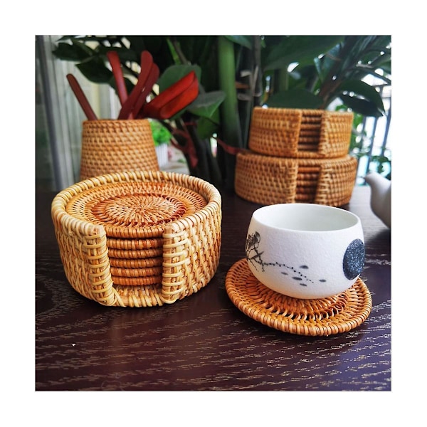 6-delt Rattan Te-coaster Te-seremoni Potteholder Rattan Skål Pude Pot Pude Pot Pude Varmeisolering
