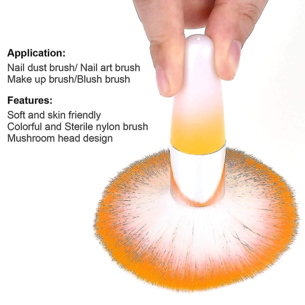Sæt med 2 bløde neglekunstpulverbørste-rensere, rouge-børster til make-up-pudder (orange grøn)