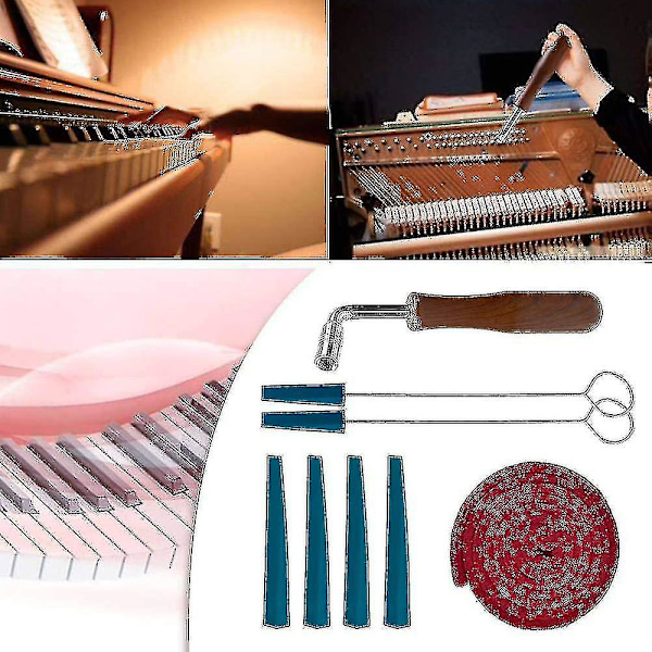 Piano Tuning Kit, Profesjonelt Piano Tuning Kit Inkludert Tuning Wrench Hammer, Temperament Strip, Mute Kit, Piano Diy Fixing Set (8 Pcs In Pack)