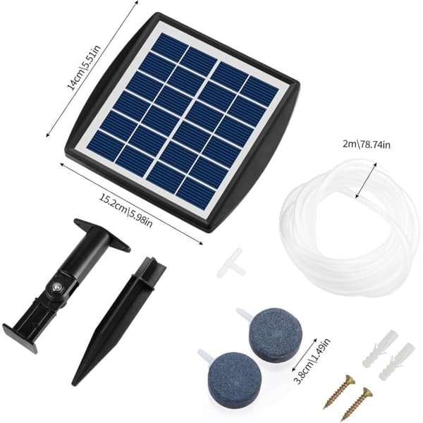 Solardammspump, 2W solardammspump med 2200mAh batteri, dammluftpump med syreslang och 2 luftbubbelstenar