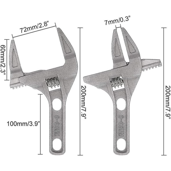 Justerbar skiftenøkkel, 16-68mm stor åpning bred kjeve aluminiumslegering skiftenøkkel med kort håndtak ultratynn skiftenøkkel tappnøkkel rørlegger servantnøkkel