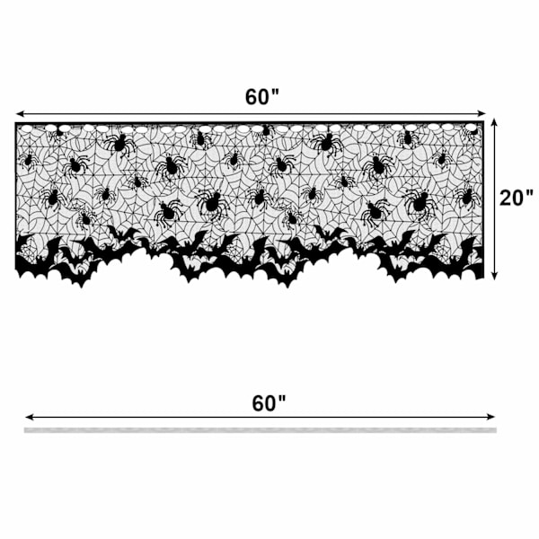 Halloween Svart Blonder Spindelvev Flaggermus Lampekuledeksel, 20x60 Tommer Svart Blonder Lampekuledeksel med Bånd