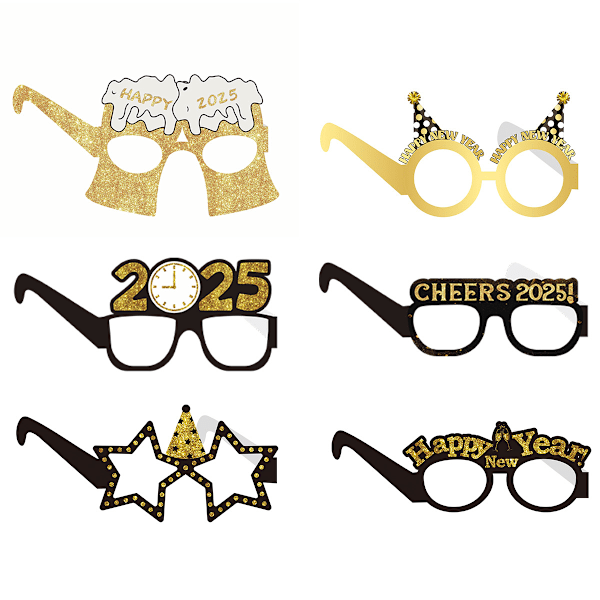 12 Pakk Happy New Year Briller - Fancy Nyttårsfestbriller - Morsomme Solbriller - Øyewear, ikke lett å ødelegge, lett og liten størrelse