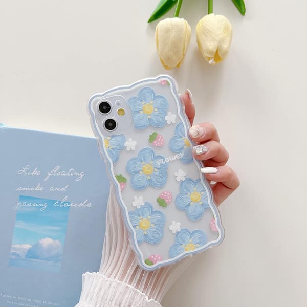 iPhone 13 Blomfodral - Slimmat TPU Stötsäkert Skal (Blå) blue iPhone 11