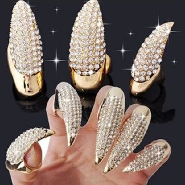 Set med 5 guld olika storlekar klo ring gotisk smycken falska nagel retro finger ring knog fingertopp klo