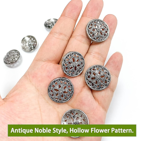 10 st klädknappar - Fashion Hollow Flower Metal Shank Rundformad Metallknappuppsättning Syknapp (20mm Svart)