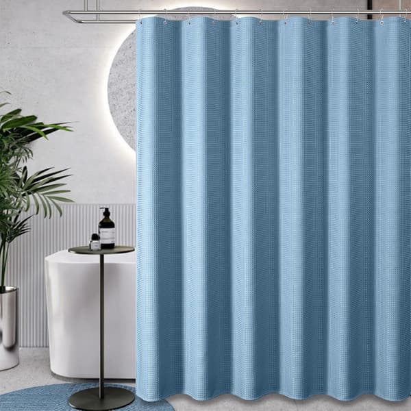 Vanntett dusjforheng, teksturert polyester, maskinvaskbart med 12 kroker, for hjemmebad, månelysblå, 180 x 180 cm