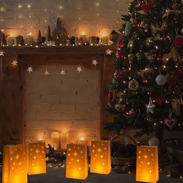 20-pack ljuslyktor, flamskyddade, stjärnformade ljuslyktor för jul, bröllop, födelsedagsfest, alla hjärtans dag-dekoration