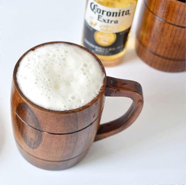 500 ml håndlavede retro brune trækopper med håndtag til varme drikke