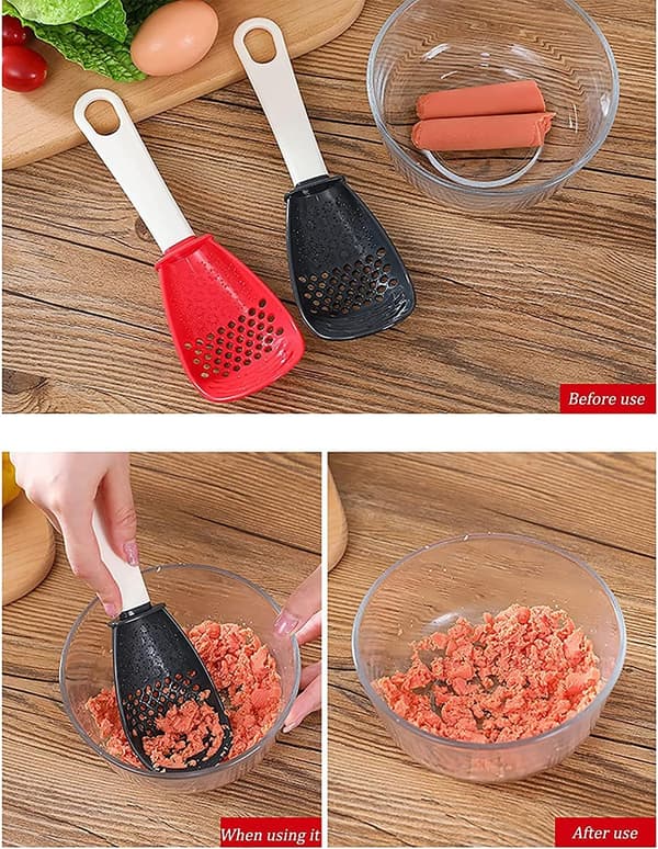 B Multifunctional Cooking Spoon Kitchen Utensil Skimmer Colander Strainer Grater Black Red