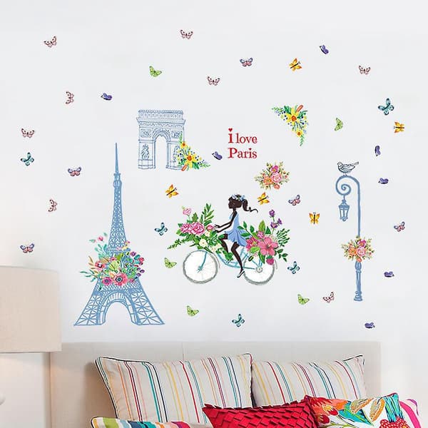Set med Väggdekaler Flicka och Paris Väggstickers Väggdekoration för Sovrum Vardagsrum Kontor