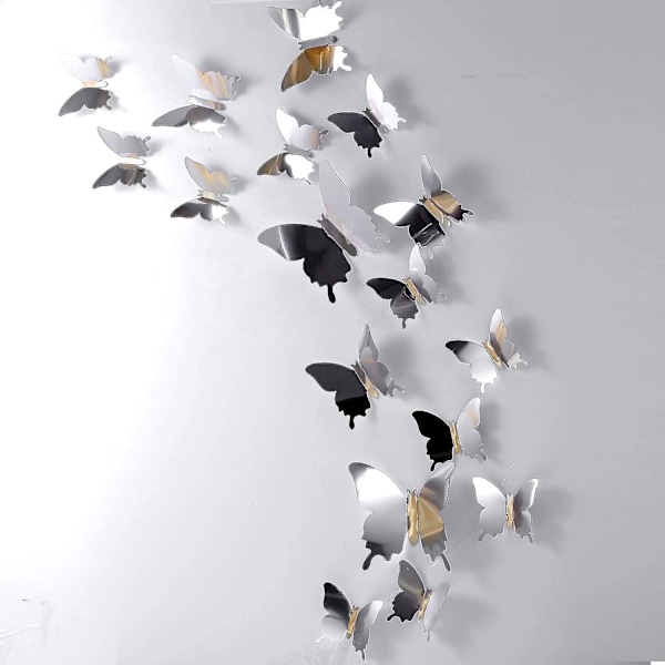 48 Pieces Diy Mirror Butterfly Combination 3d Butterfly Wall Stickers Decals Home Decoration