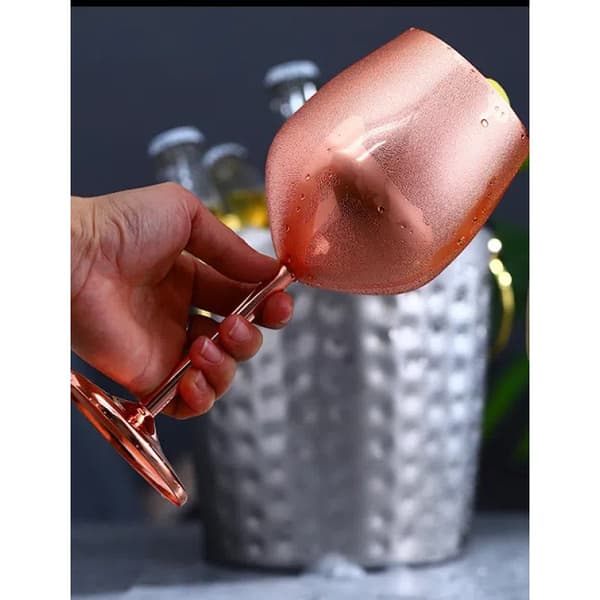 Sett med 2 roségull vinglass, 500 ml kobber vinglass, rustfritt stål vinglass, uknuselig metall vinglass