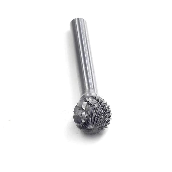 Wolframkarbid Burr kuleform dobbeltskjærende roterende burrfil (1/2'' kutterdiameter, 0,45'' kutterlengde) med 1/4'' skaftdiameter