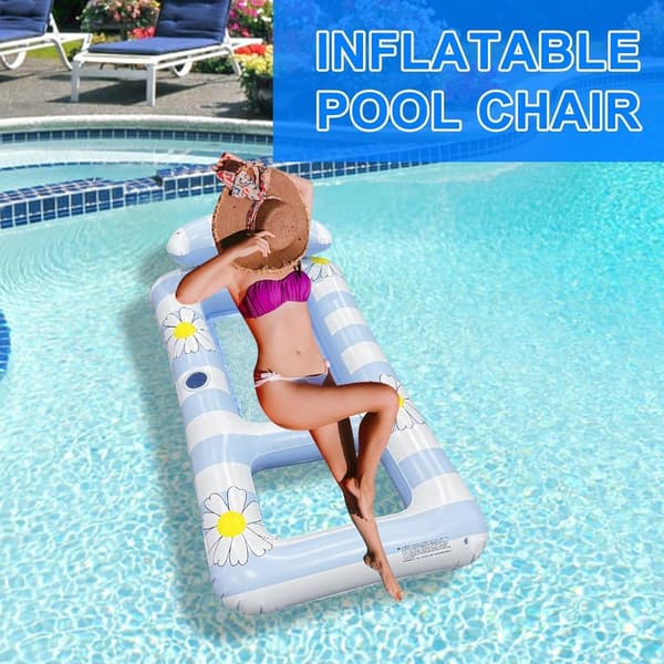 Oppustelig pool-flydestol med nakkestøtte, netoverflade, foldbar vand-lounger til pool, sø, hav og camping, blå, 154x82 cm