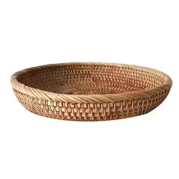Handvävd bricka i rotting för frukt, bröd, snacks och servering, brun, 19 x 3 cm