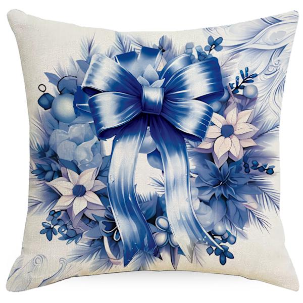 Blå Julsnöflinga Linne Dekorativ Kuddfodral Kuddeöverdrag Kuddfodral 18\" X18 Kuddfodral, Set om 4