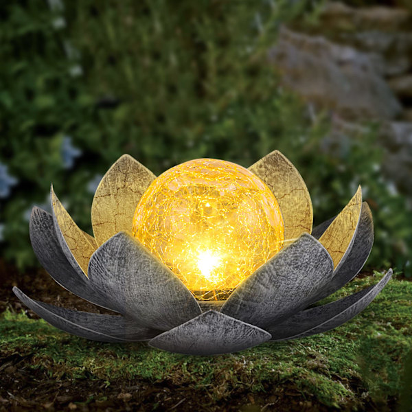 Hage Solcellelys Utendørs Glass Lotus Dekorasjon, Vanntett Metall LED Blomsterlys for Patio, Plen, Gangvei, Bordplate, Jord