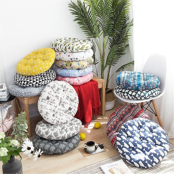 Hemfärgade runda sittdynor, 100 % bomull bekväma trädgårdsköksmatstolsdynor för dynor (40 * 40 cm, Boho)