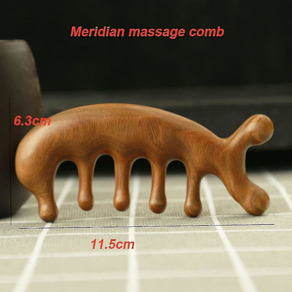 Träkam, träfrisörkam, multifunktionell hårbotten Gua Sha-kam, massagekam, sandelträ bredtandad träkam