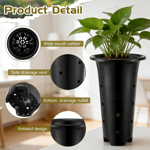 Dype planteskolepotter, 8-pakning, 22 cm høye, solid plast med dreneringshull for frøplanter og dyp-rotfestede planter, svart