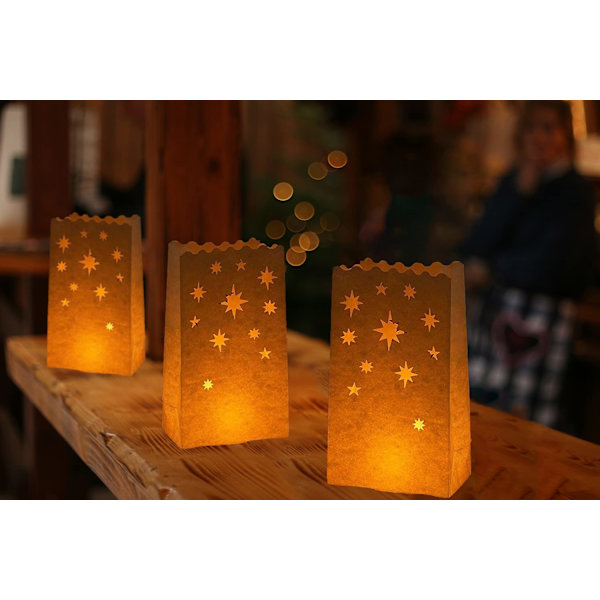 20-pakning med lykteposer for stearinlys, flammehemmende, stjernelykter til jul, bryllup, bursdagsfest, valentinsdagdekorasjon