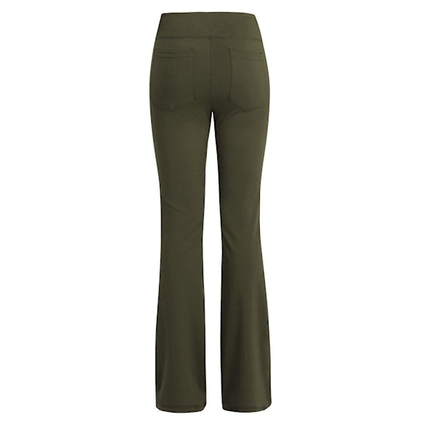 Dam Enfärgad Elastisk Hög Midja Yoga Byxor, Andningsbara Bekväma Byxor i Full Längd med Vida Ben, Sommar Casual Utsvängda Byxor Grön Green L