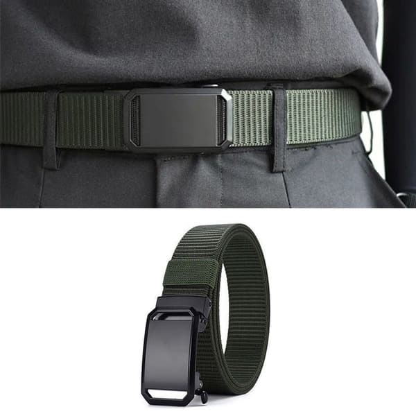 Herrbälte i nylon med automatisk spänne, hålfritt flätat justerbart arbetsbälte för vandring, utomhus och vardagsbruk, grönt, 120 cm, 2-pack
